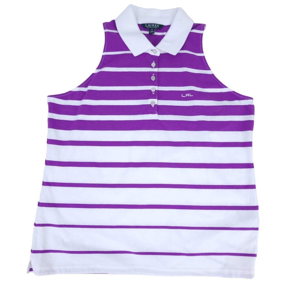 Lauren Ralph Lauren Sleeveless Blouse XL Purple White Stripe Casual Summer Shirt